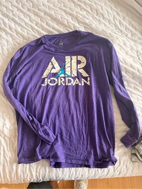 Jordan Purple Long Sleeve AIR Logo Tee with Blue Jumpman